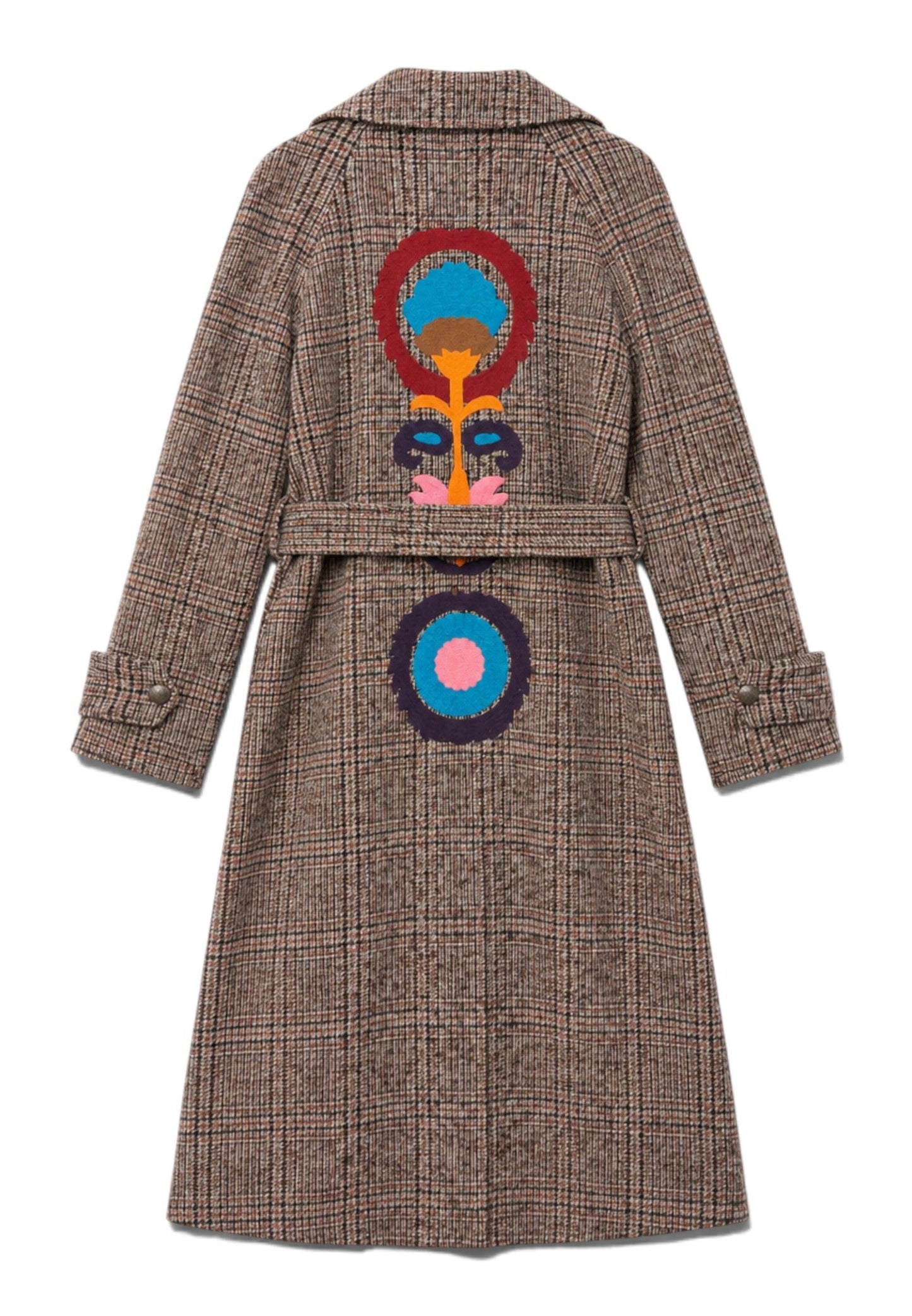 MOTEL - Cappotto Trench Scozzese Ricamo Marrone