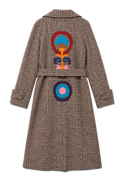 MOTEL - Cappotto Trench Scozzese Ricamo Marrone