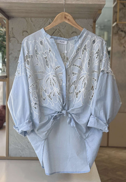 MOTEL - Camicia Pizzo San Gallo Celeste