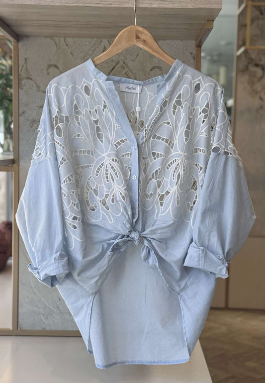 MOTEL - Camicia Pizzo San Gallo Celeste