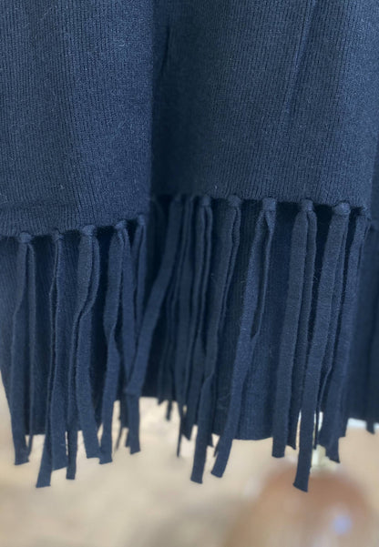 NUNZIA - Maglione Dolcevita Con Frange Nero