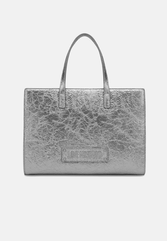 LOVE MOSCHINO – Mittelgroßer laminierter Shopper in Silber