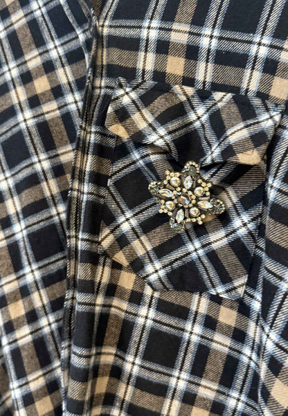 MOTEL - Camicia Check Con Spilla Nero