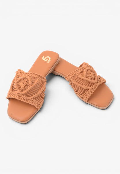 GOLD&GOLD - Ciabattina Macramè Camel