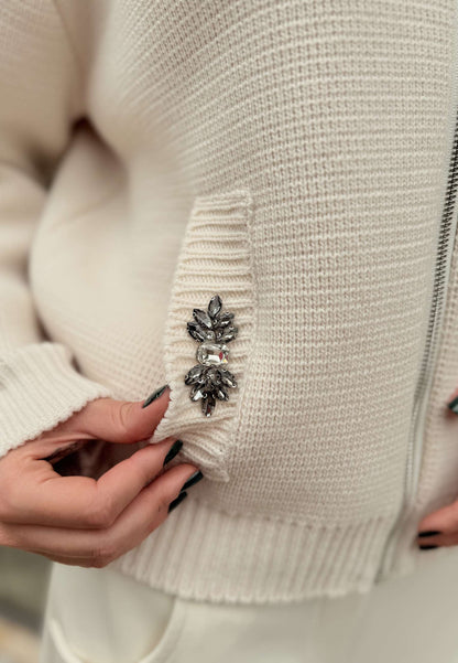 MOTEL - Giacchina In Maglia E Strass Panna