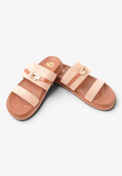 GOLD&GOLD - Sandalo Slide In Suede Con Doppia Fascia Beige