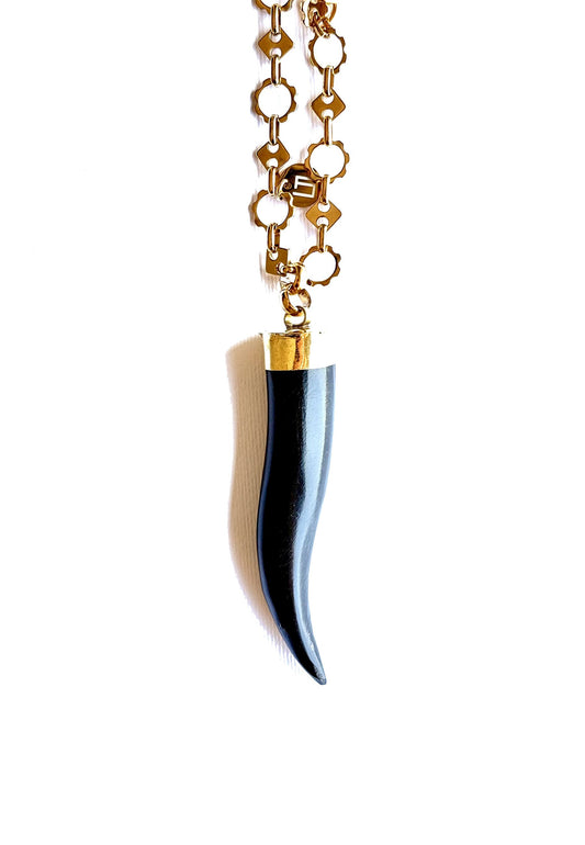 LARA11 - Collana Lunga Corno SAVAGE Nero
