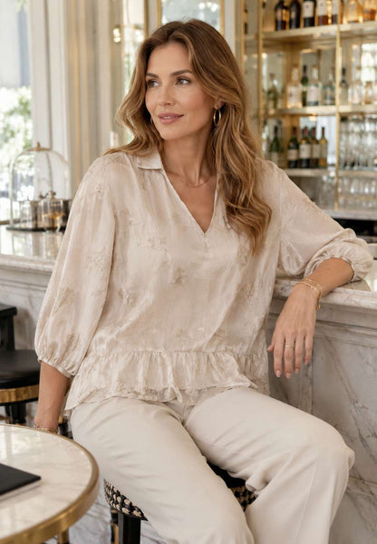 MINERVA - Blusa Over A Fiori Beige