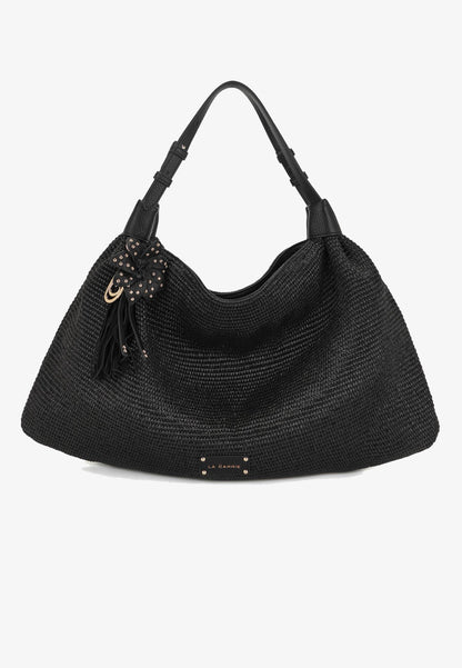 LA CARRIE - Shopping Bag Soft In Raffia Nero