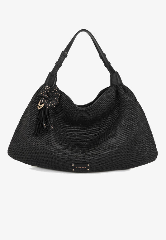 LA CARRIE - Shopping Bag Soft In Raffia Nero