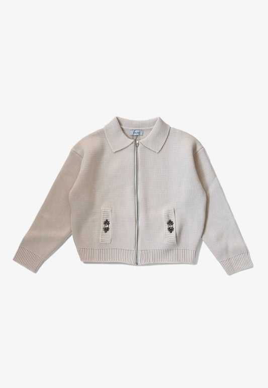 MOTEL - Giacchina In Maglia E Strass Panna