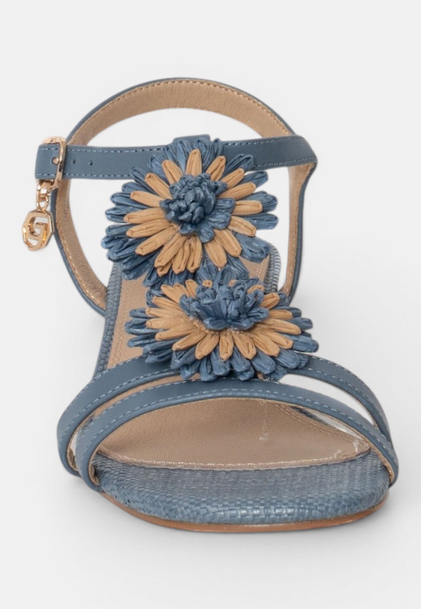 GOLD&GOLD - Sandalo Raffia e Fiori Celeste