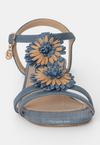 GOLD&GOLD - Sandalo Raffia e Fiori Celeste