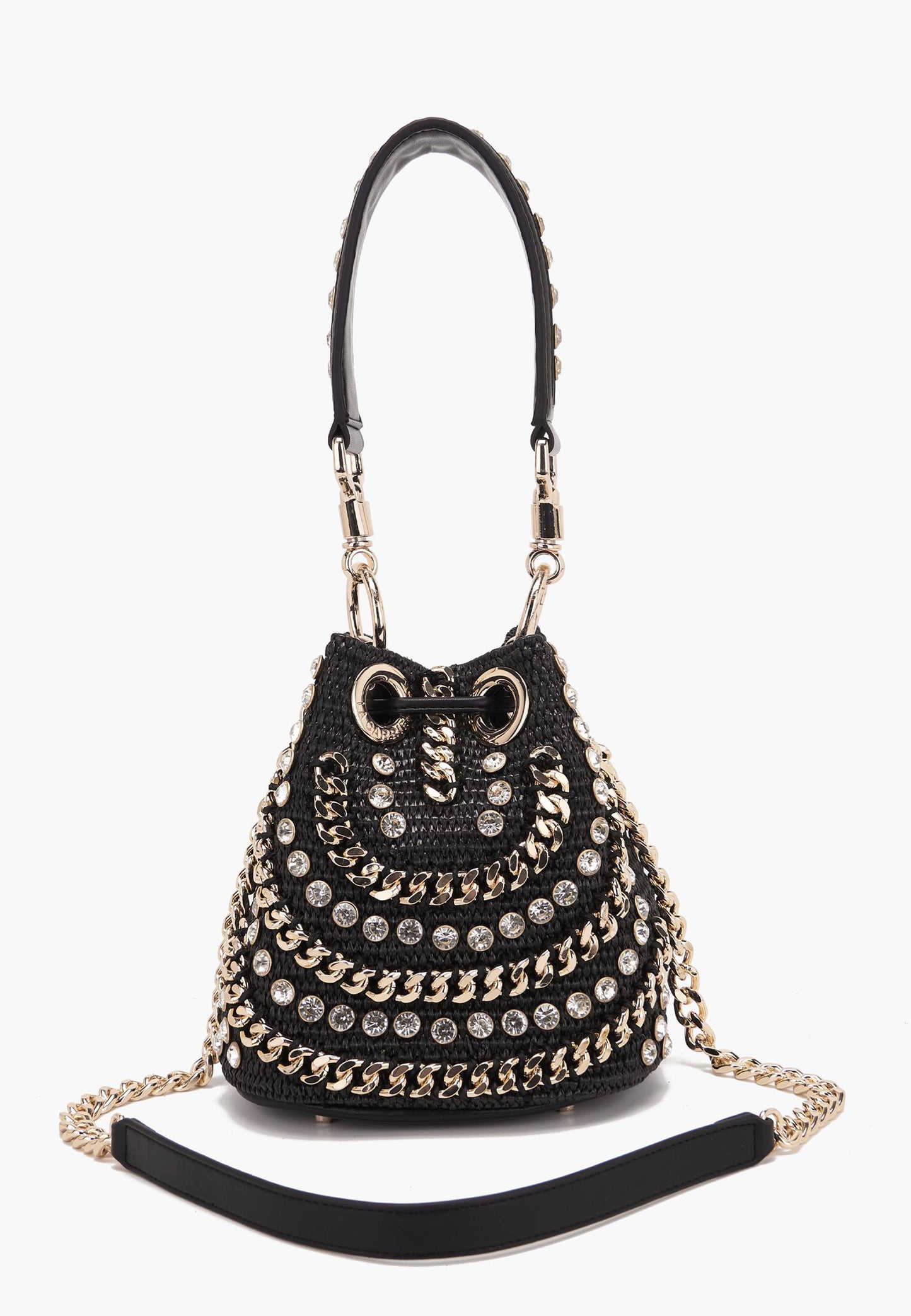 LA CARRIE - Secchiello Piccolo Mirror Raffia Nero