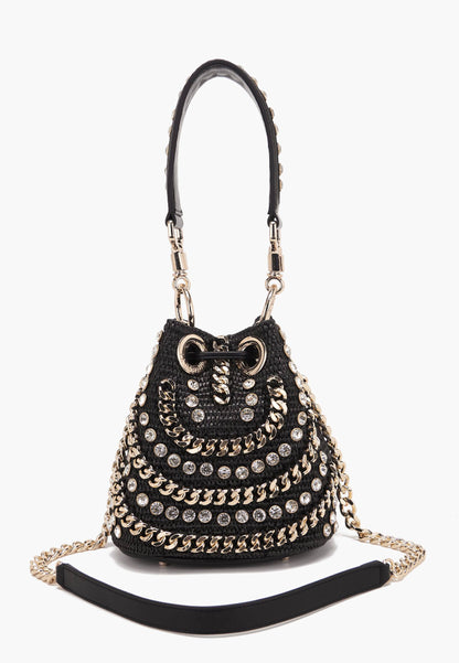 LA CARRIE - Secchiello Piccolo Mirror Raffia Nero