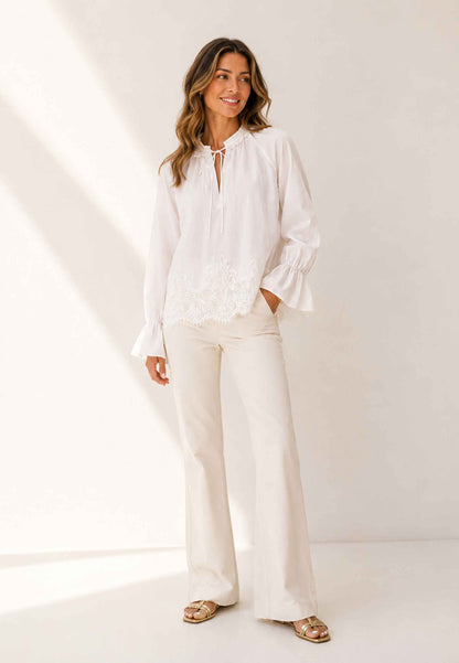 MINERVA - Blusa Bohémien Con Pizzo Bianca