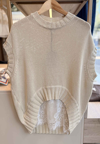 MARYLEY - Gilet In Maglia Con Pizzo Crema