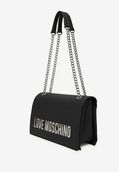 LOVE MOSCHINO - Borsa A Spalla Lettering Soft Touch Nero Argento