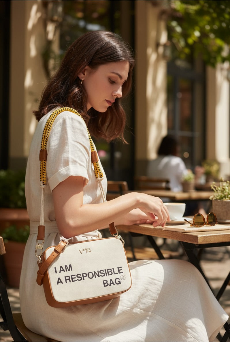 V73 - Borsa A Tracolla Responsible Off White/Cuoio