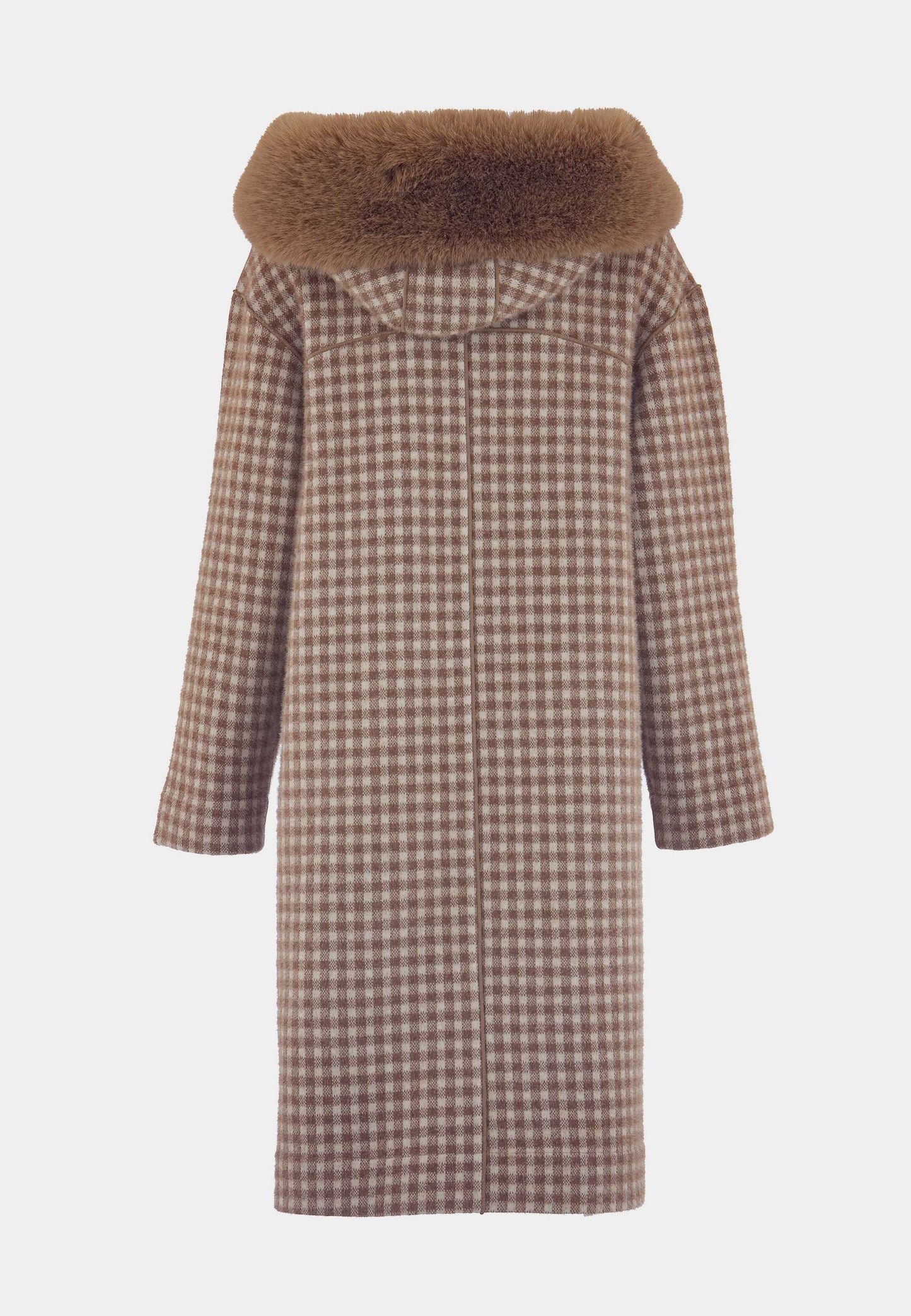 ALEX MAX - Cappotto Vichy Con Cappuccio Taupe