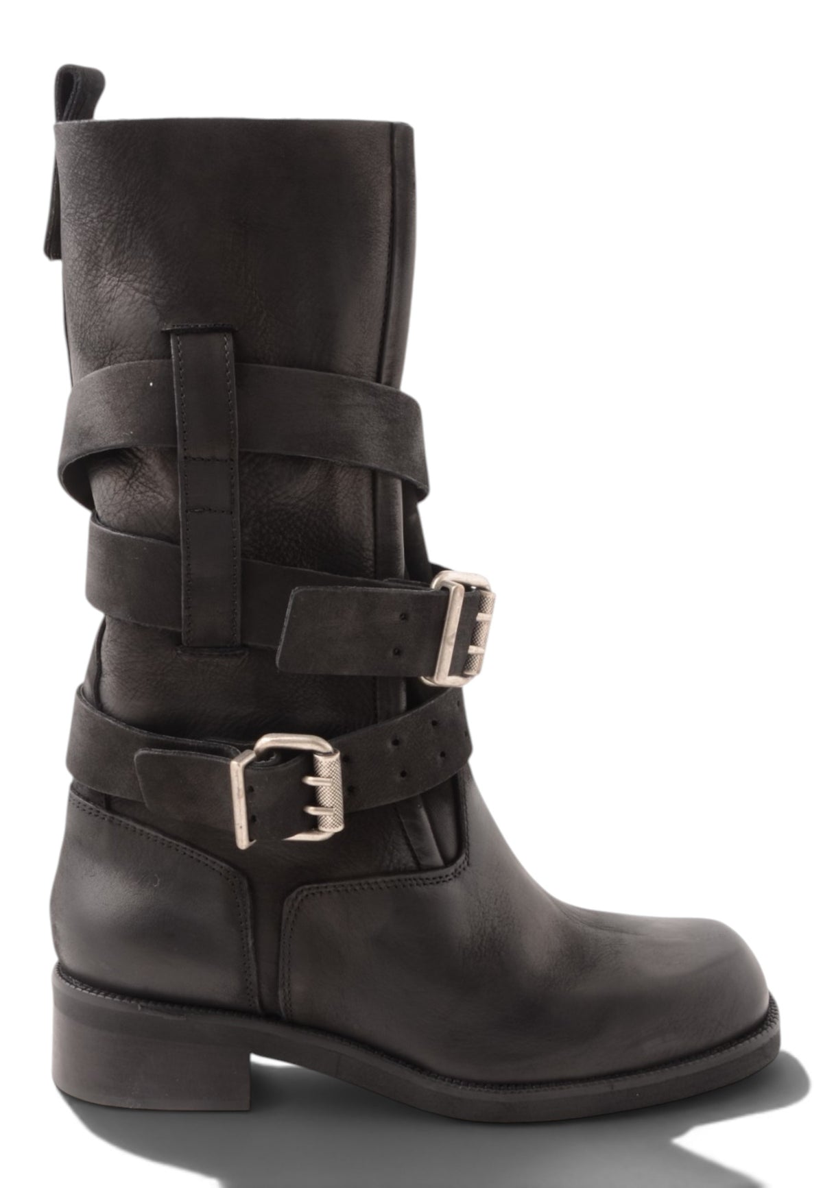 DIVINE FOLLIE - Stivali Biker in Vera Pelle con Fibbie Nero