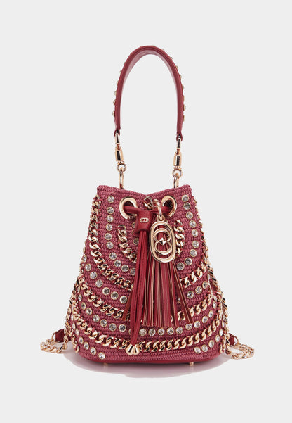 LA CARRIE - Secchiello Mirror Raffia Marsala
