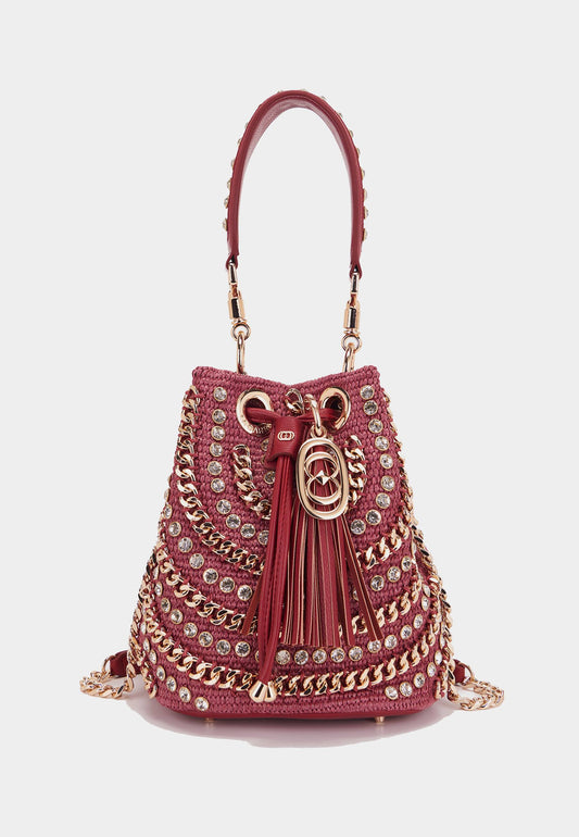LA CARRIE - Secchiello Mirror Raffia Marsala