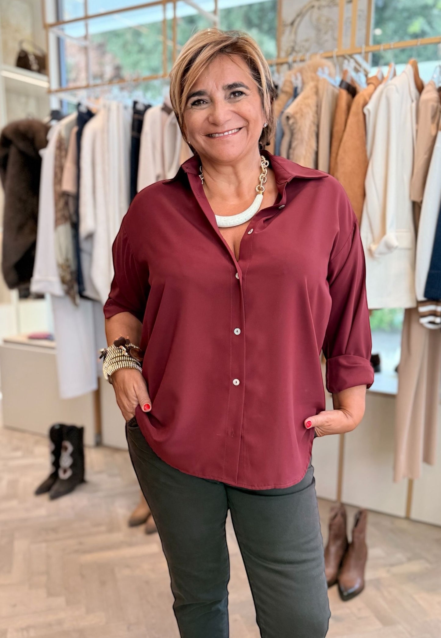 LE STREGHE Camicia Scivolata Bordeaux