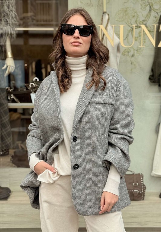 MARYLEY - Cappotto Corto Spinato Grigio