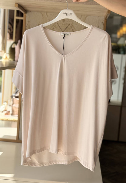 SUSY STAR CURVY - Completo Blusa V + Pantaloni Rosa Nude