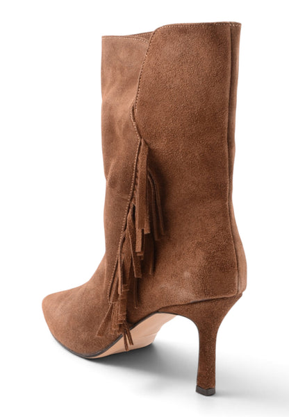 DIVINE FOLLIE - Stivaletto Con Frange e Tacco Stiletto Tabacco