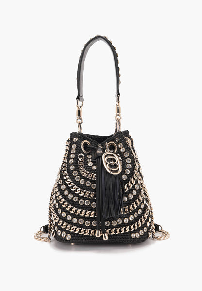 LA CARRIE - Secchiello Mirror Raffia Nero