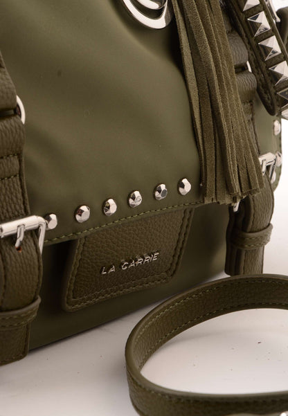 LA CARRIE - Shopping Bag Dark Nylon Borchie Oliva