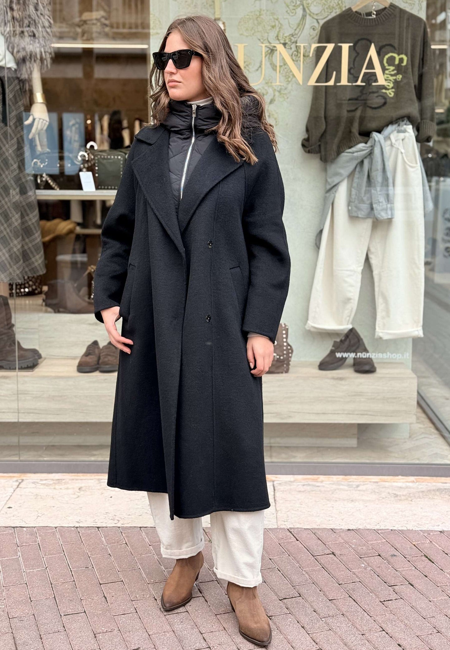 MARYLEY - Cappotto Con Cappuccio In Piumino Nero