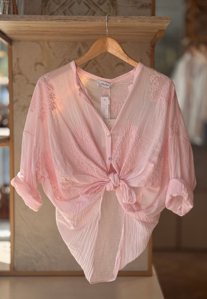 MOTEL - Camicia con Ricamo Rosa