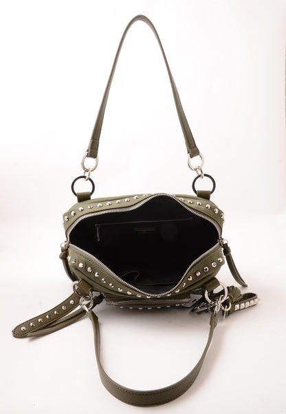 LA CARRIE - Borsa A Spalla Dark Nylon Borchie Oliva