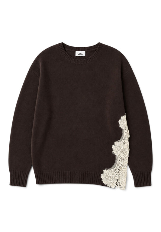 PINK MEMORIES - Maglione Girocollo Con Pizzo Marrone