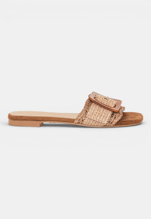 GOLD&GOLD - Ciabattina Raffia Marrone