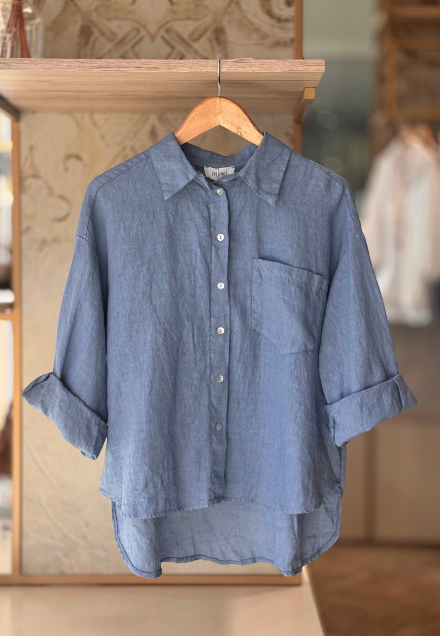 MOTEL - Camicia In Lino Azzurro