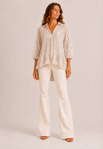 MINERVA - Blusa Over A Fiori Beige