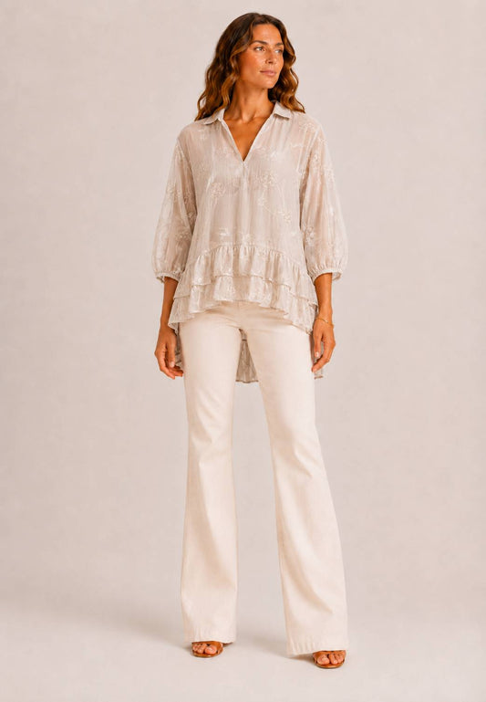 MINERVA - Blusa Over A Fiori Beige