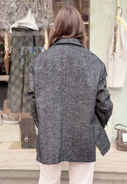 MARYLEY - Cappotto Corto Spinato Nero