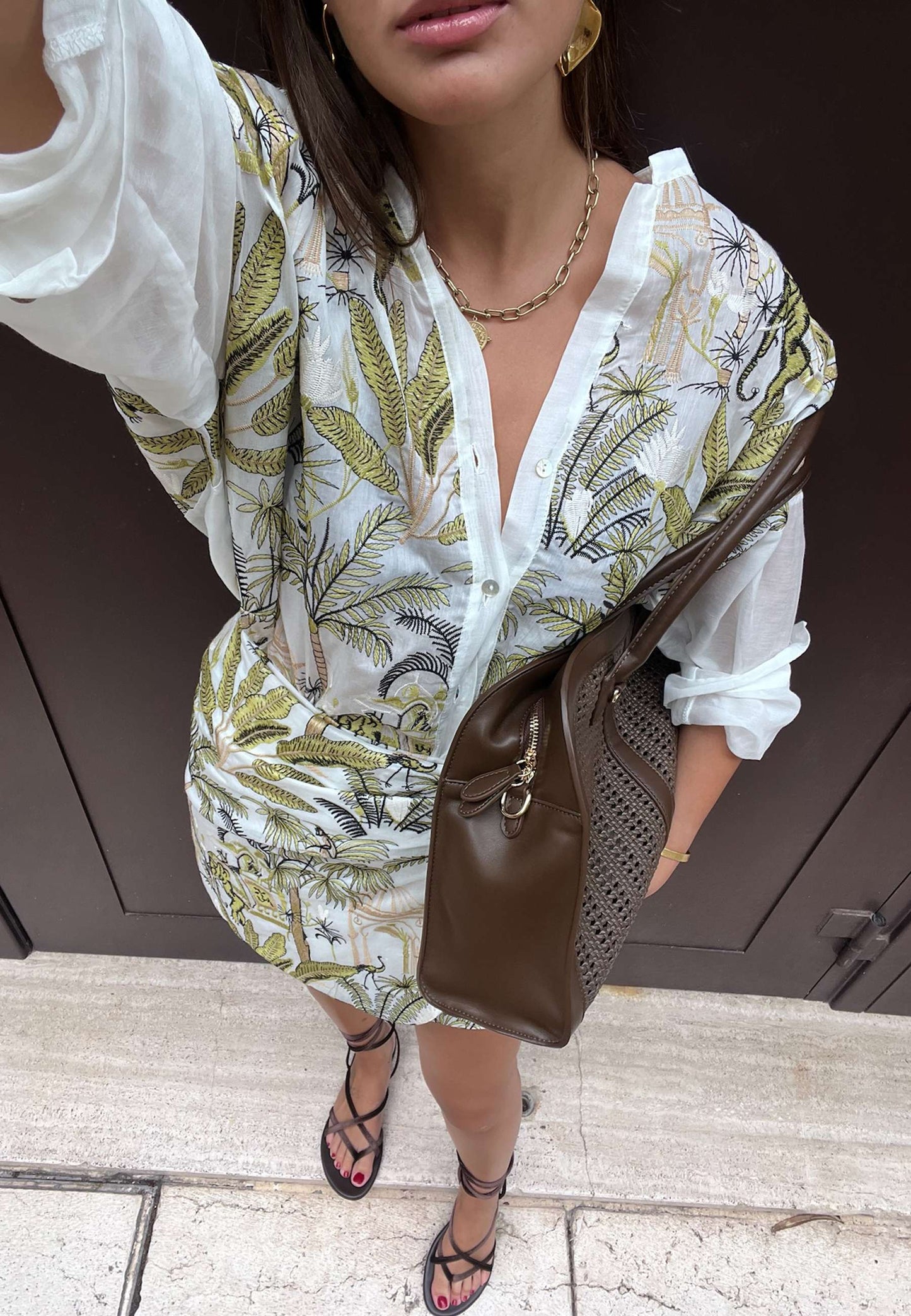 MOTEL - Camicia Ricamo Palme Bianco