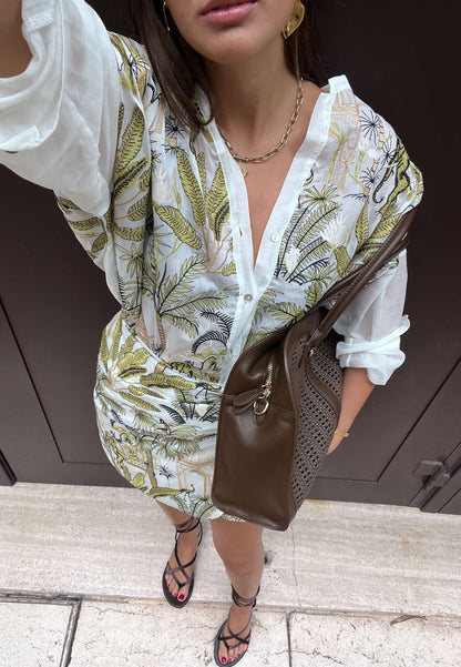 MOTEL - Camicia Ricamo Palme Bianco