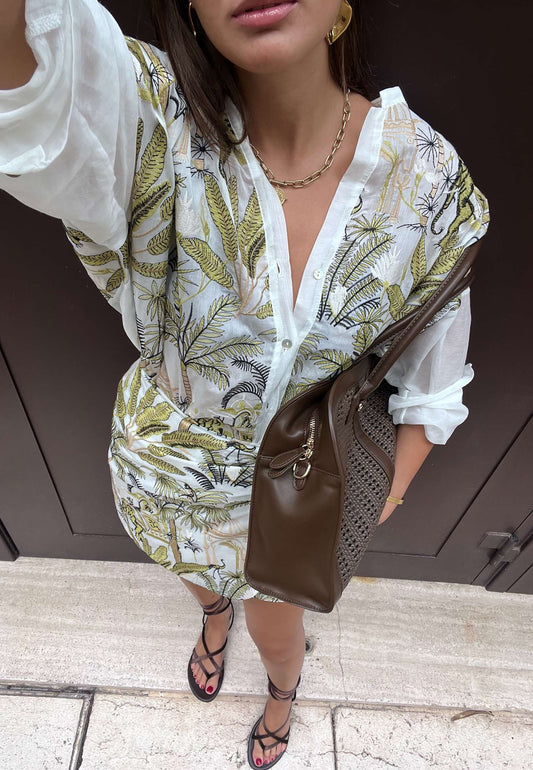 MOTEL - Camicia Ricamo Palme Bianco
