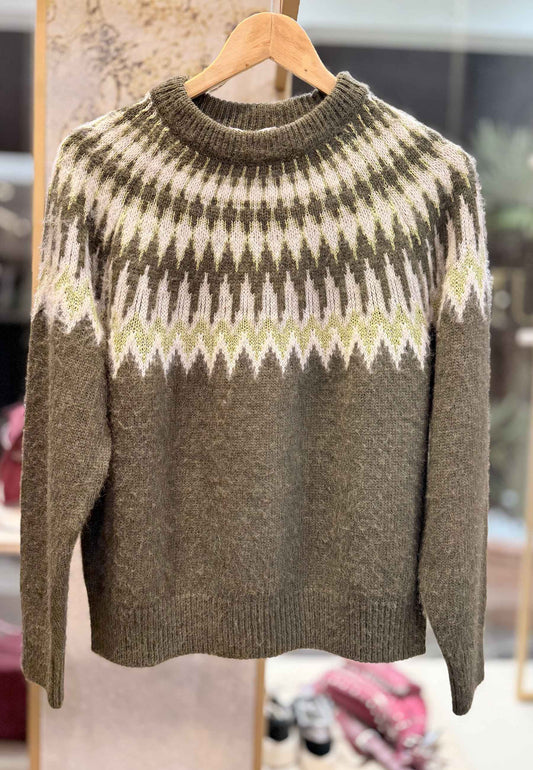 MOTEL - Maglione Girocollo Jacquard Oliva