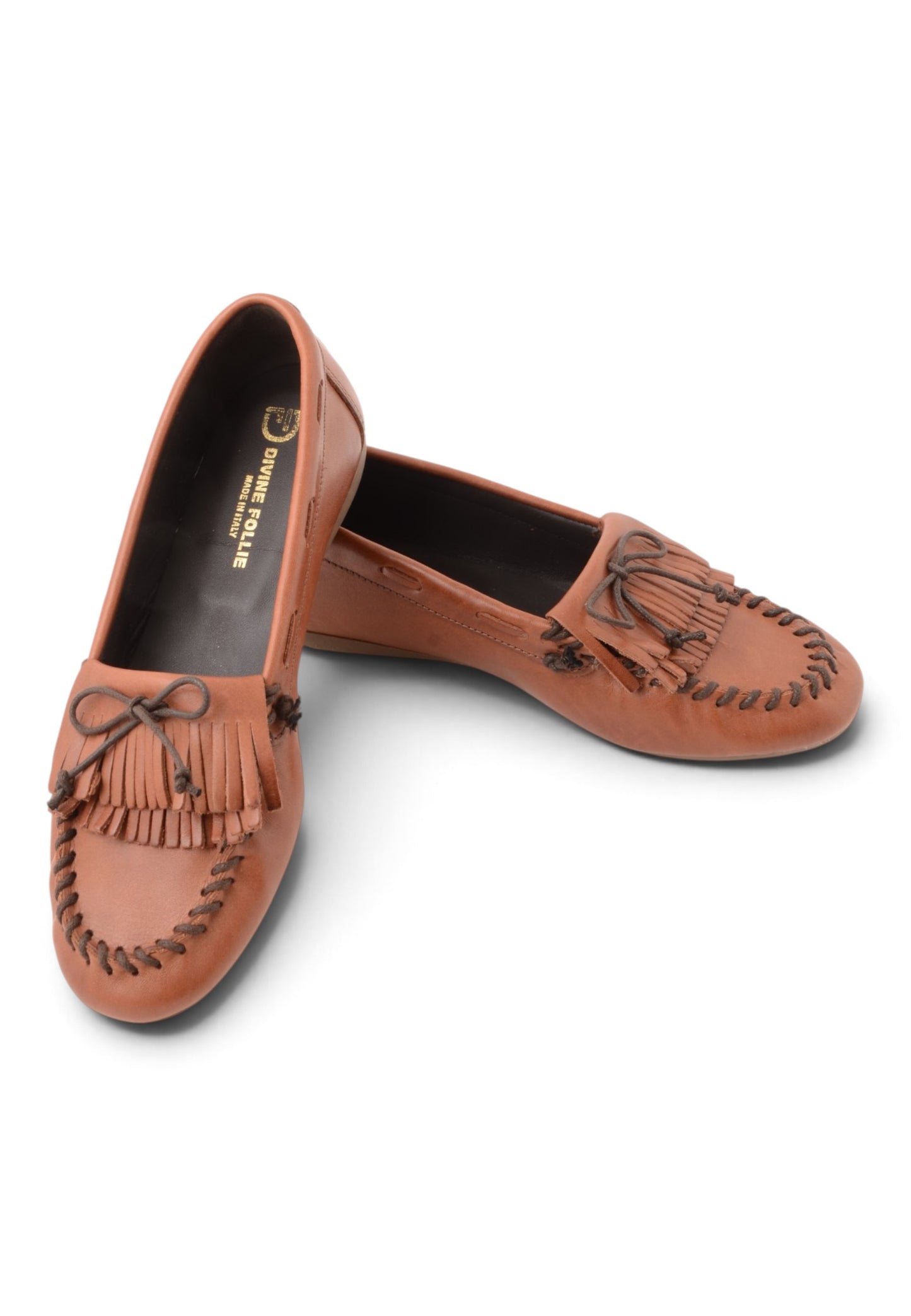 DIVINE FOLLIE - Mocassino Con Frangia e Laccetto Castagno
