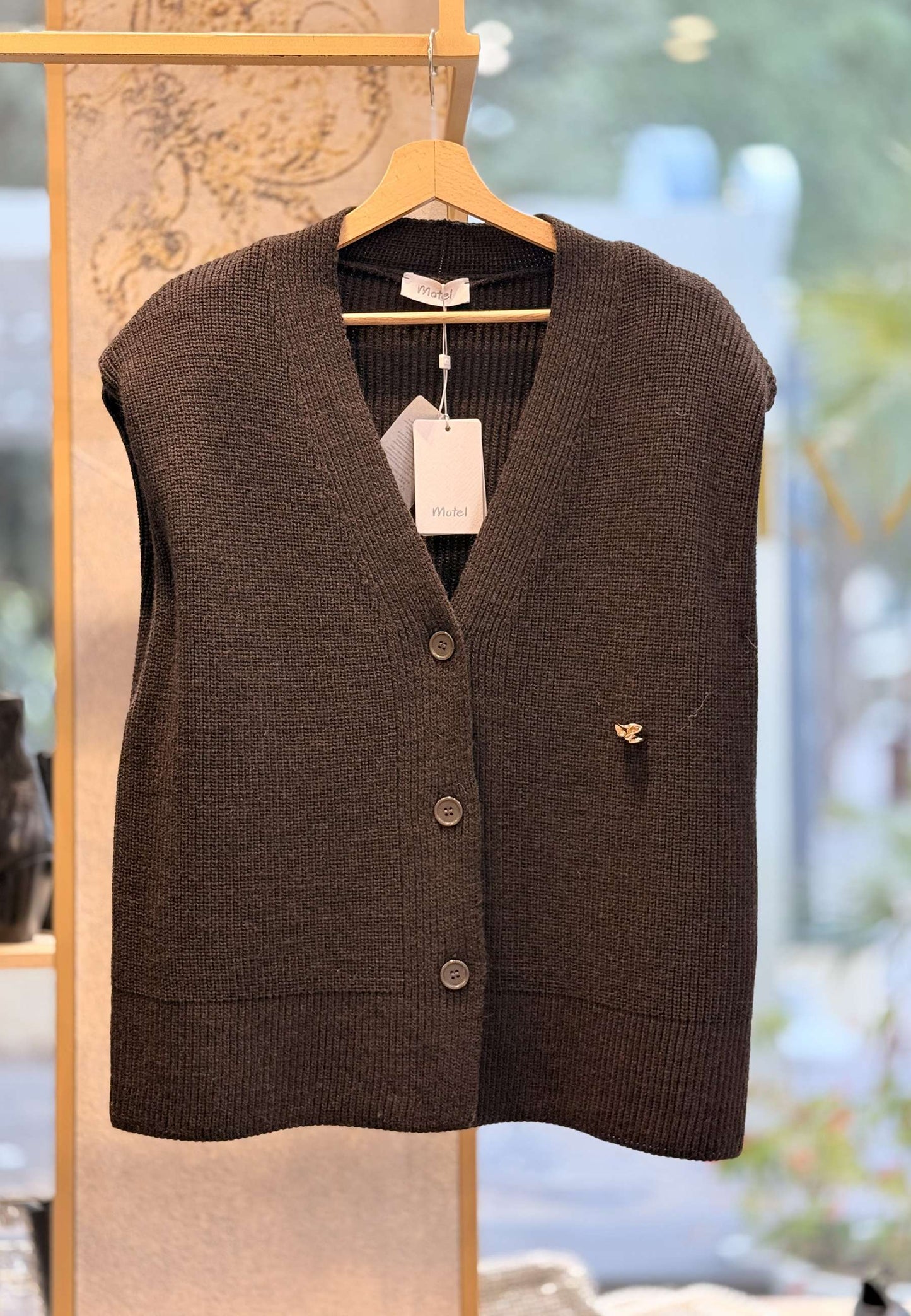 MOTEL - Cardigan Gilet Over Spalline Marrone