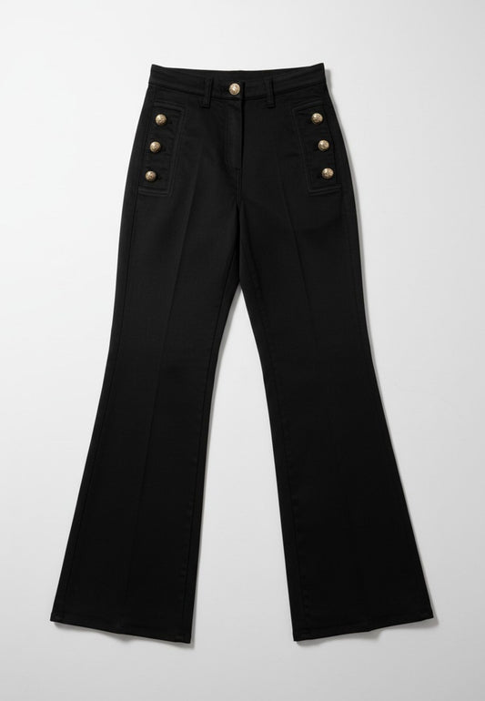 MARYLEY - Pantalone Bottoni Oro Nero