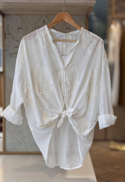 MOTEL - Camicia In Mussola Con Ricamo Panna